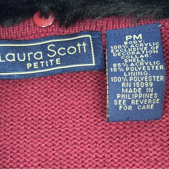 Vintage Burgundy Embroidered Cardigan Sweater Faux Fur Collar Beaded Medium Pet - Picture 7 of 7